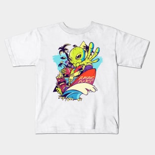 Alien Surfer Humans Exist Surfboard Graphic Design Kids T-Shirt